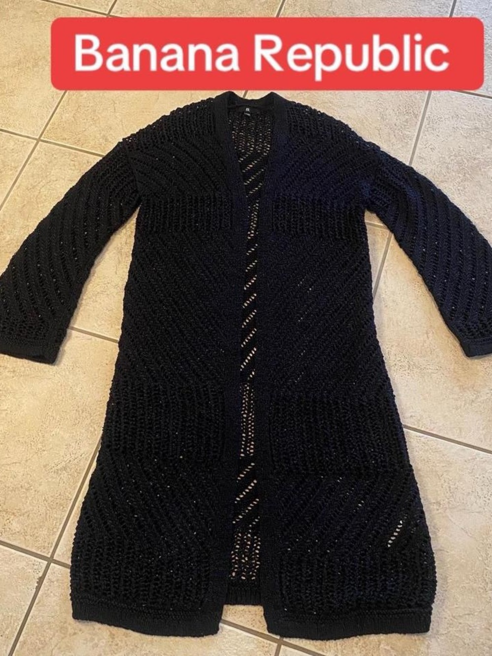 Banana Republic Black Open-Weave Longline Cardigan
